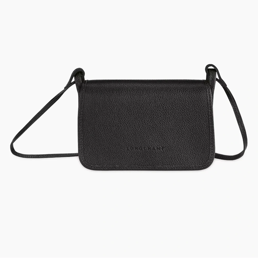 Longchamp Black Le Foulonné Leather Wallet-On-Strap XS Clutch NWT 100% Authentic - Picture 2 of 11